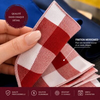 Serviette de table haut de gamme à carreaux finition merrowed