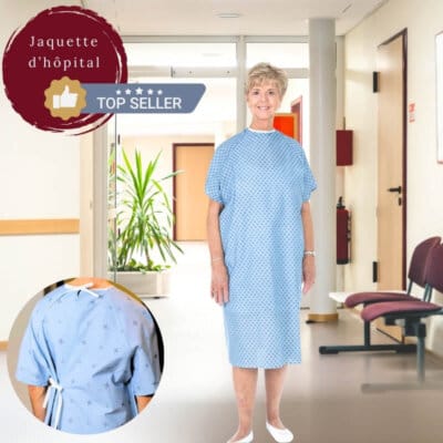 Jaquette d’hôpital bleue à motifs– Résistante, confortable et facile à enfiler