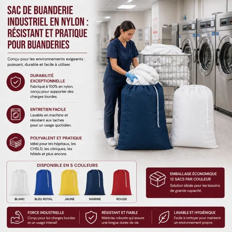 Sac de Buanderie Industriel en Nylon : Résistant et Pratique pour Buanderies!