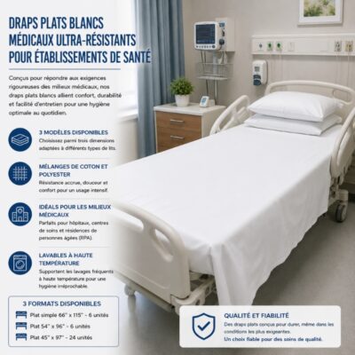 Draps Plats Blancs Médicaux Ultra-Résistants pour Établissements de Santé