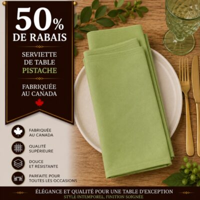 Lot de 5 Serviettes de table Pistaches fabriquées au Canada -50% de rabais