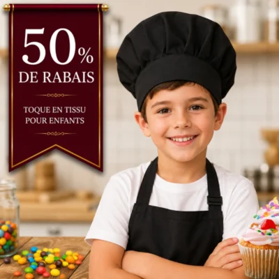 Toque chef enfant couleur noire fabriqué au Québec -50% de rabais