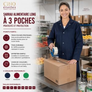 Sarrau Alimentaire Long à 3 Poches – Praticité et Protection