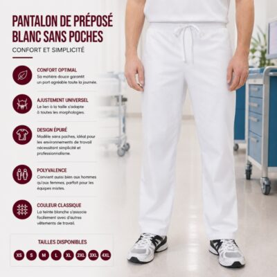 Pantalon de Préposé Blanc Sans Poches: Confort et simplicité
