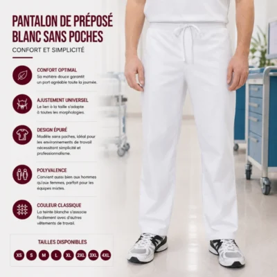 Pantalon de Préposé Blanc Sans Poches: Confort et simplicité