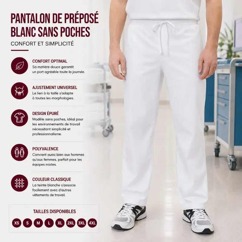 Pantalon de Préposé Blanc Sans Poches: Confort et simplicité