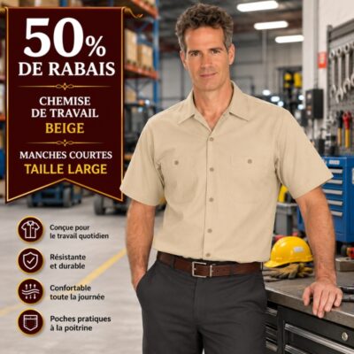 Chemise Manches courtes couleur Beige taille Large -50% de rabais