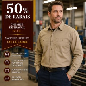 Chemise Manches longues couleur Beige taille Large -50% de Rabais