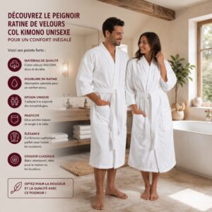 Peignoir Ratine de Velours Col Kimono Unisexe pour un Confort Inégalé