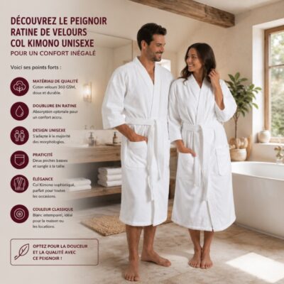 Découvrez le Peignoir Ratine de Velours Col Kimono Unisexe pour un Confort Inégalé