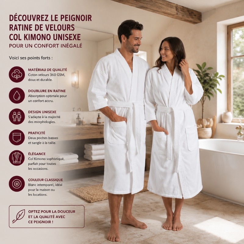 Découvrez le Peignoir Ratine de Velours Col Kimono Unisexe pour un Confort Inégalé