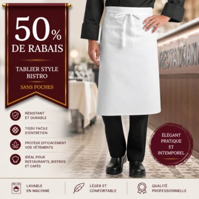 Tablier carré blanc Macchiato 29'' de long - 50% de Rabais