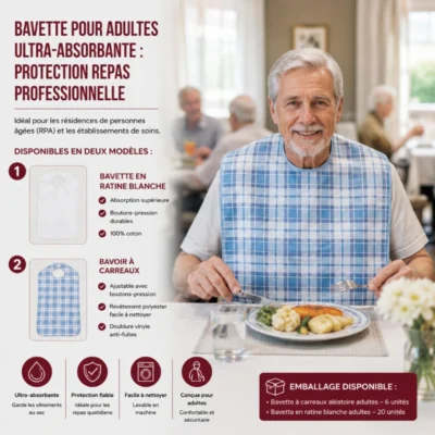 Bavette pour Adultes Ultra-Absorbante : Protection Repas Professionnelle