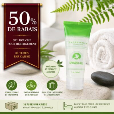 Gel douche caisse de 34 tubes : 50% de rabais