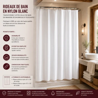 Rideaux de bain en Nylon blanc :Transformez votre salle de bain de manière économique et élégante !
