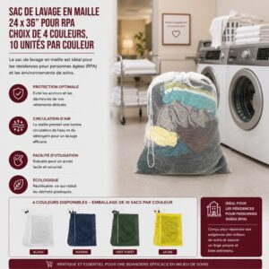 Sac de lavage en maille 24 x 36'' pour RPA choix de 4 couleurs 10 unités