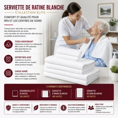 Serviette de Ratine Blanche : Qualité pour RPA et Centres de Soins au Québec