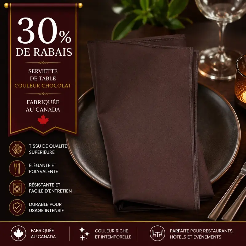 Lot de 10 serviettes Visa couleur Chocolat fabriquées au Canada -30% de Rabais