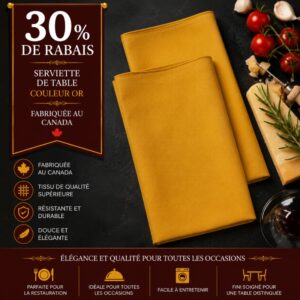 Lot de 10 serviettes de table tissu Visa couleur or -30% de rabais