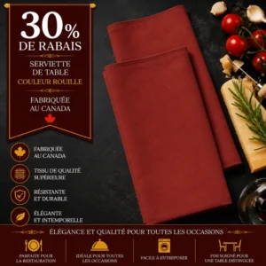 Lot de 17 serviettes de table tissu Visa couleur rouille -30% de rabais