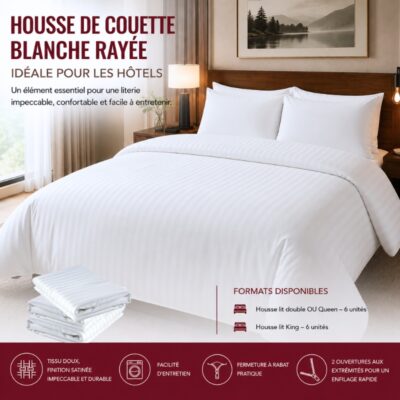 Housse de Couette Blanche Rayée : Idéale pour les Hôtels