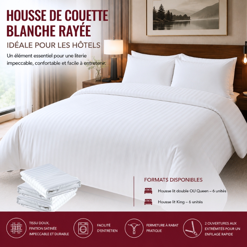 Housse de Couette Blanche Rayée : Idéale pour les Hôtels