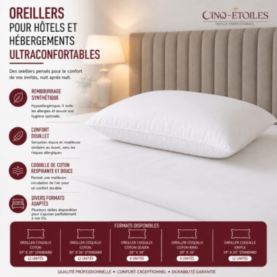 Oreillers pour Hôtels et Hébergements Ultraconfortables