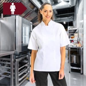 Veste de cuisinier Bella blanche manches courtes pour femme
