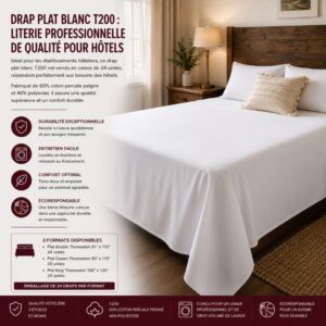 Drap Plat Blanc T200 : Literie Professionnelle de Qualité pour Hôtels