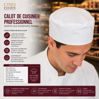 Calot de Cuisinier Professionnel : Adapté aux exigences MAPAQ