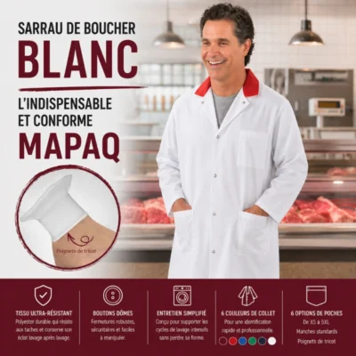Sarrau de Boucher blanc : L'Indispensable et Conforme MAPAQ