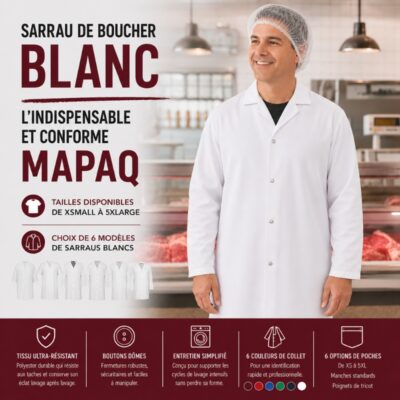Sarrau de Boucher blanc : L'Indispensable et Conforme MAPAQ