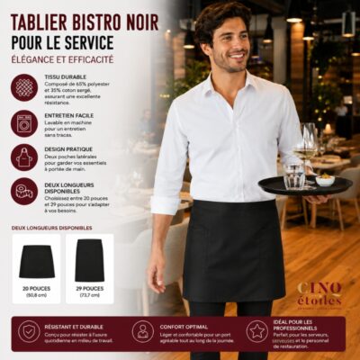 Tablier Bistro Noir pour le Service : Élégance et Efficacité