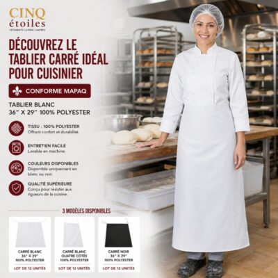 Découvrez le Tablier Carré Idéal pour Cuisinier - Conforme MAPAQ