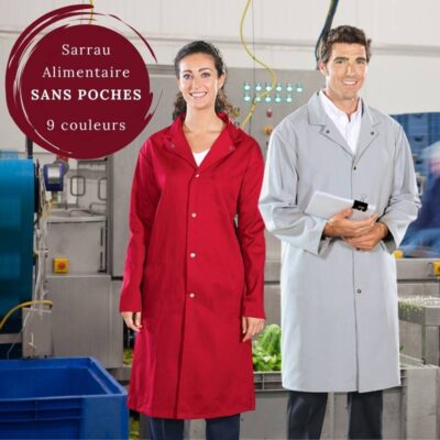 Sarrau Alimentaire Long Sans Poches – Hygiène et Sécurité en 9 Couleurs.