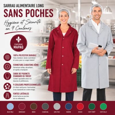 Sarrau Alimentaire Long Sans Poches – Hygiène et adapté MAPAQ