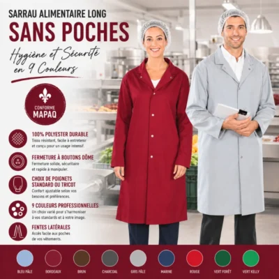 Sarrau Alimentaire Long Sans Poches – Hygiène et adapté MAPAQ