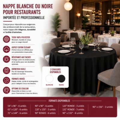 Nappe Blanche ou Noire pour Restaurants: Importée et Professionnelle
