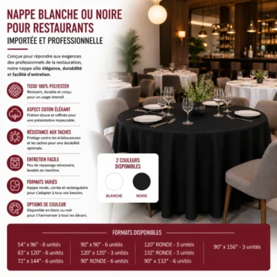 Nappe Blanche ou Noire pour Restaurants: Importée et Professionnelle