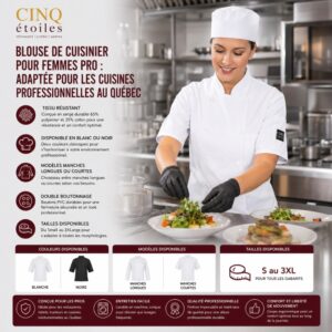 Blouse de Cuisinier Pour Femmes Pro : Adaptée pour les cuisines professionnelles au Québec