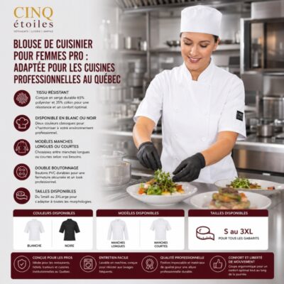 Blouse de Cuisinier Pour Femmes Pro : Adaptée pour les cuisines professionnelles au Québec