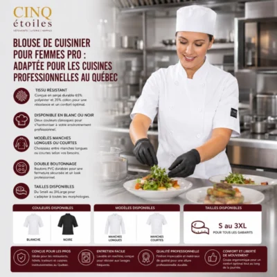 Blouse de Cuisinier Pour Femmes Pro : Adaptée pour les cuisines professionnelles au Québec