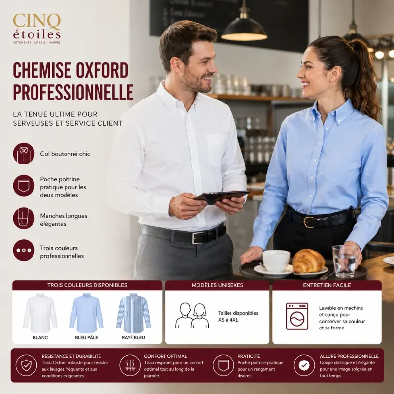 Chemise Oxford Professionnelle : La Tenue Ultime pour Serveuses et Service Client