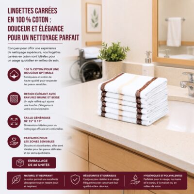 Lingettes Carrées en 100 % Coton : Douceur et Élégance pour un Nettoyage Parfait !