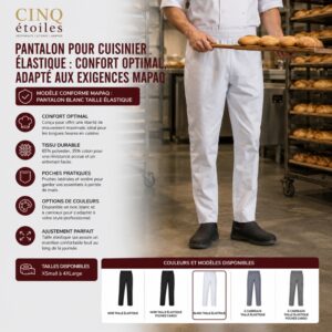Pantalon pour Cuisinier Élastique : Confort Optimal, adapté aux exigences MAPAQ