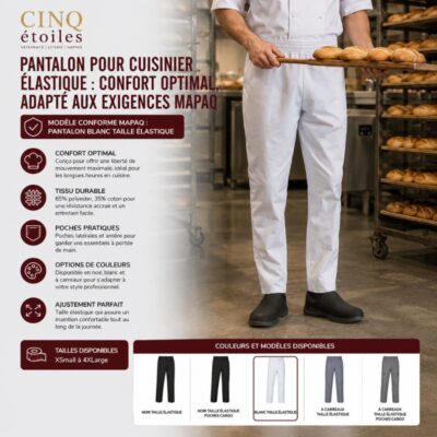 Pantalon pour Cuisinier Élastique : Confort Optimal, adapté aux exigences MAPAQ