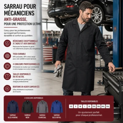 Sarrau pour Mécaniciens : Garage, anti-graisse Québec