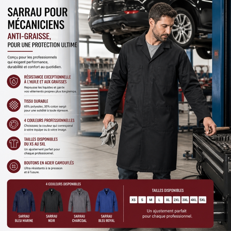 Sarrau pour Mécaniciens : Garage, anti-graisse Québec