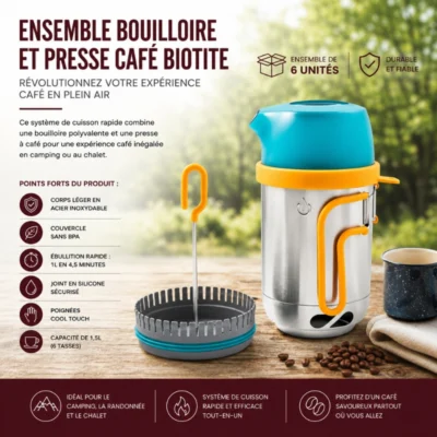 Ensemble Bouilloire et Presse Café Biolite: Révolutionnez votre expérience café en plein air - 6 unités