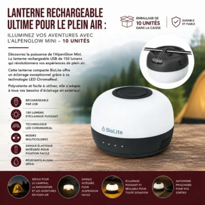 Lanterne rechargeable ultime pour le plein air: Illuminez vos aventures avec l'AlpenGlow Mini - 10 unités